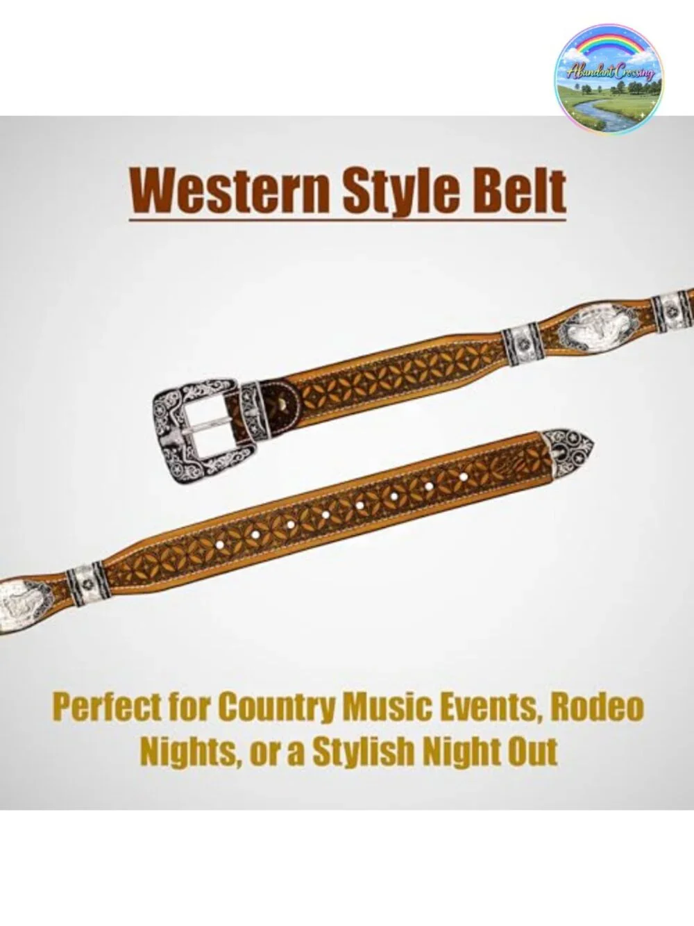 Genuine Leather Western Concho Belt with Star Buckle